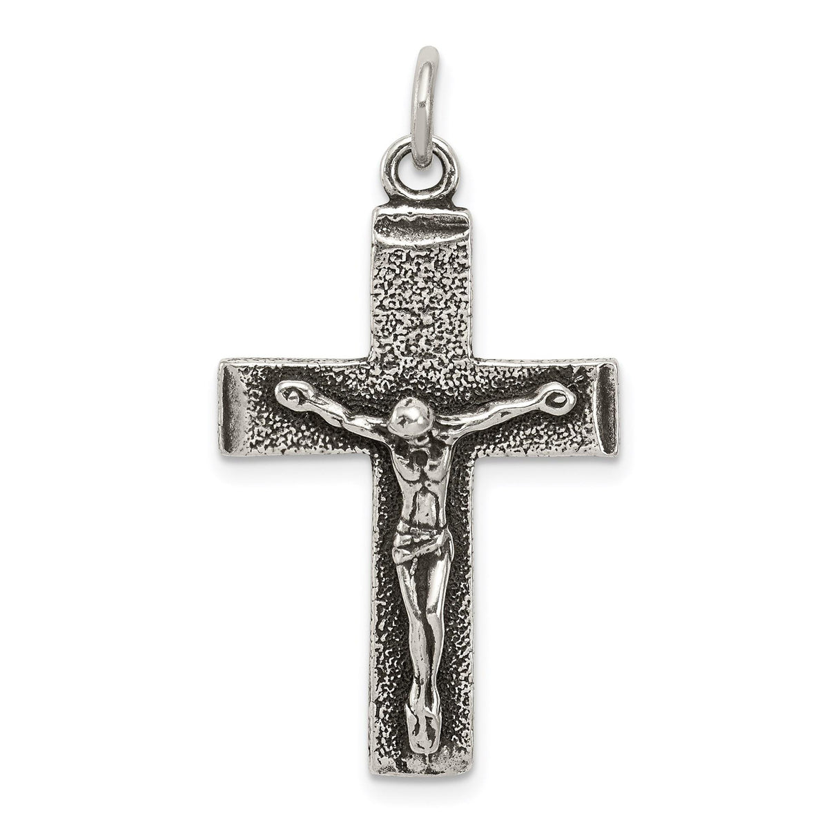 Sterling Silver Crucifix Pendant with Antiqued Finish Featuring Jesus on the Cross