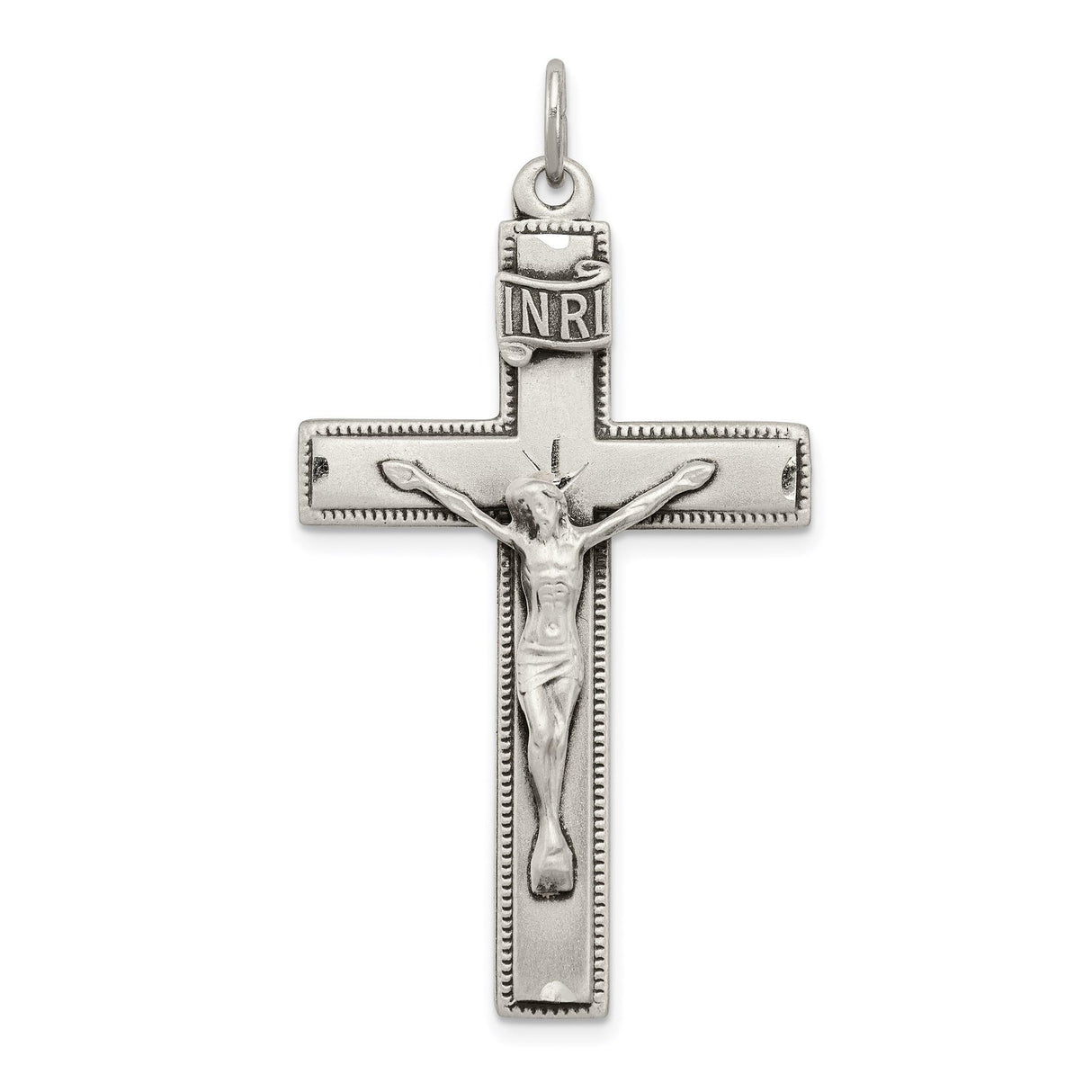 Sterling Silver Crucifix Cross Pendant with INRI Jesus Design and Latin Engraving