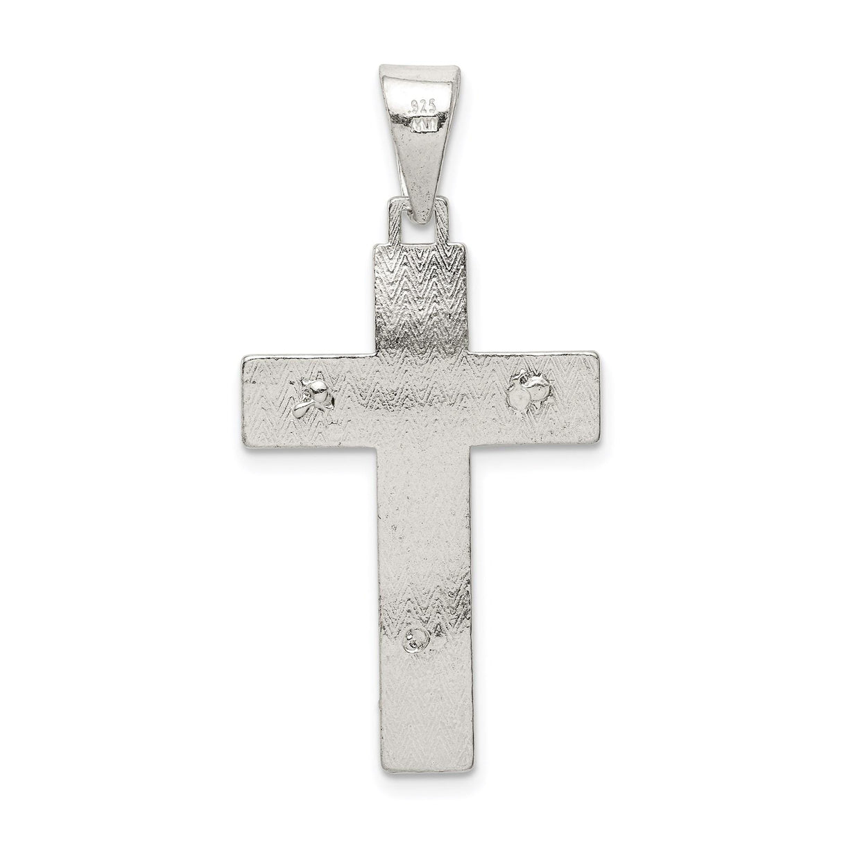 Sterling Silver Crucifix Pendant with Jesus Figure on Textured Woodgrain Cross