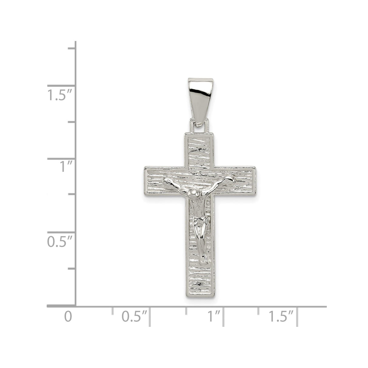 Sterling Silver Crucifix Pendant with Jesus Figure on Textured Woodgrain Cross