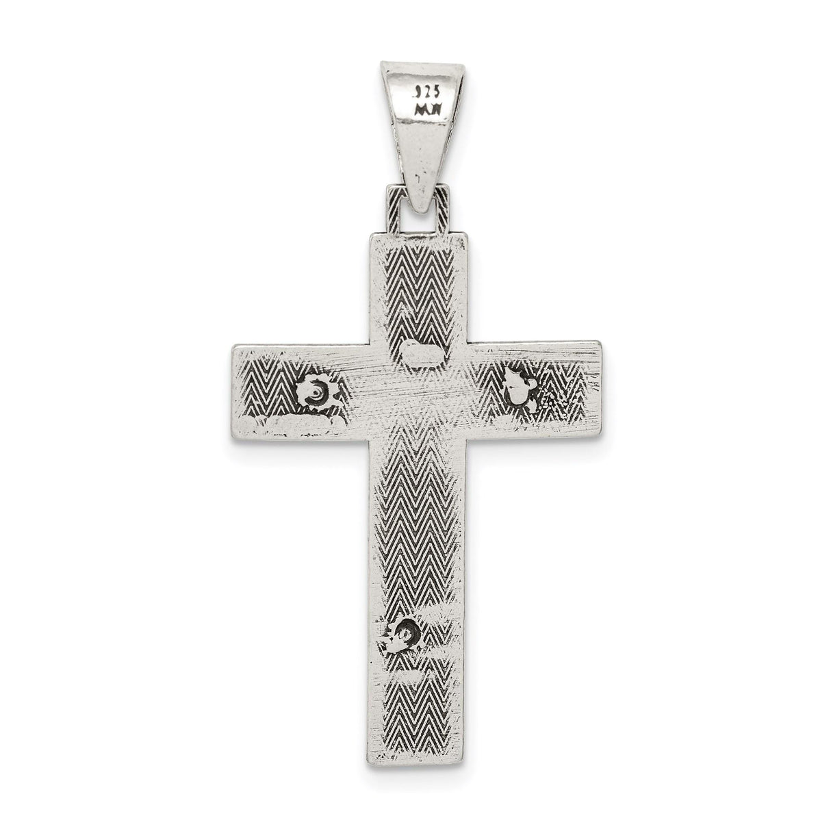 Sterling Silver Crucifix Cross Pendant with Textured Antique Finish and Polished Bail