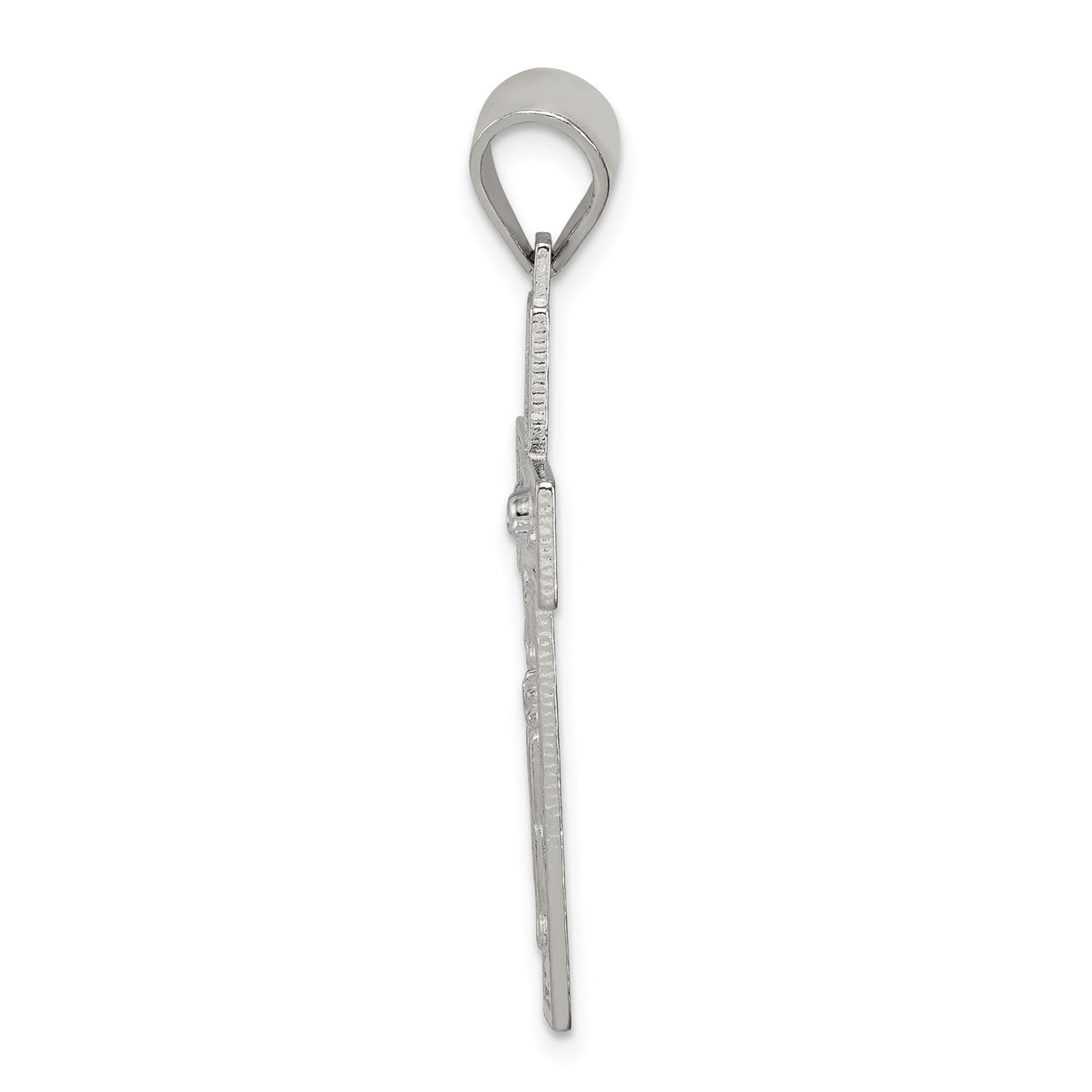 Sterling Silver Crucifix Cross Pendant with Woodgrain Texture and Raised Jesus Figure