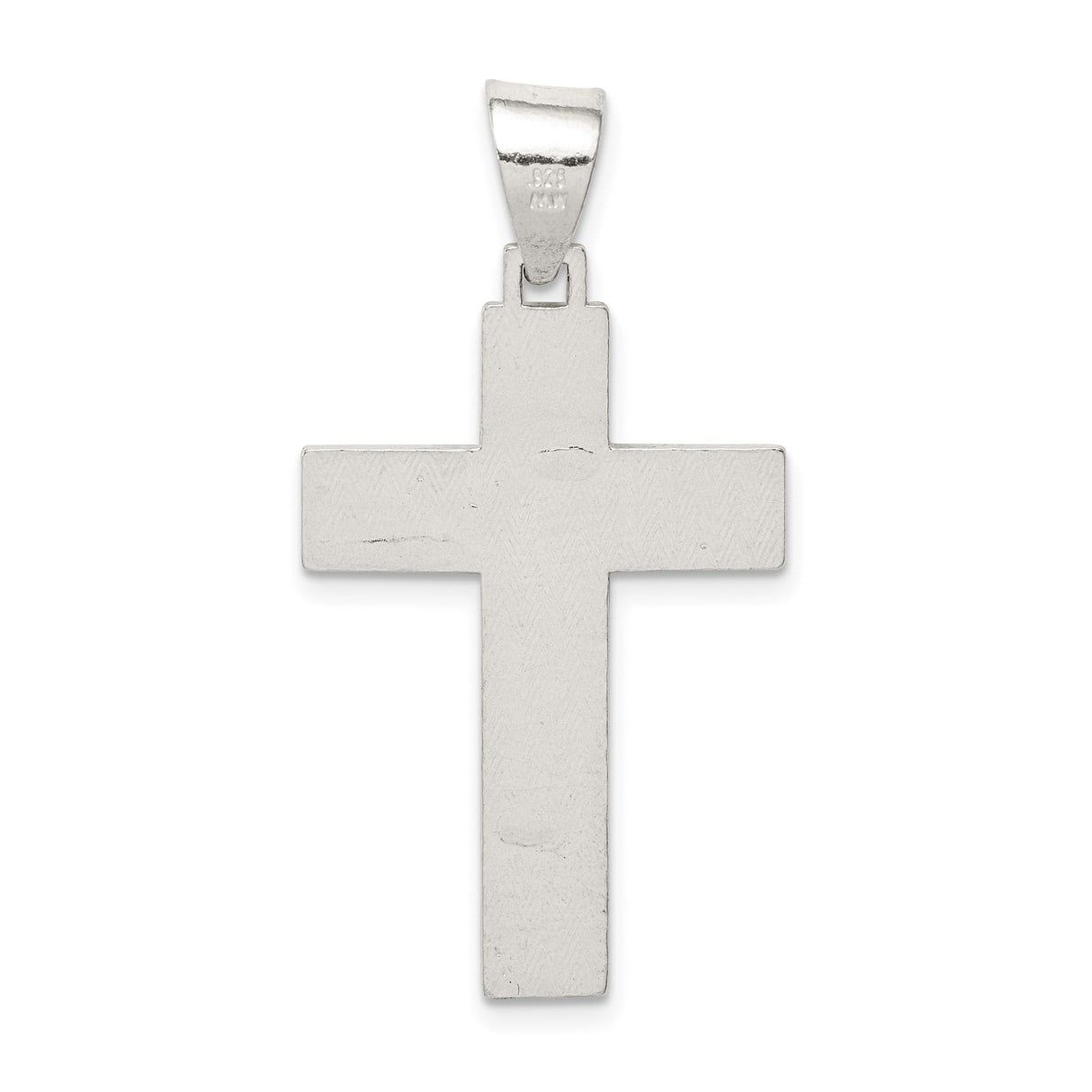 Sterling Silver Crucifix Cross Pendant with Woodgrain Texture and Raised Jesus Figure