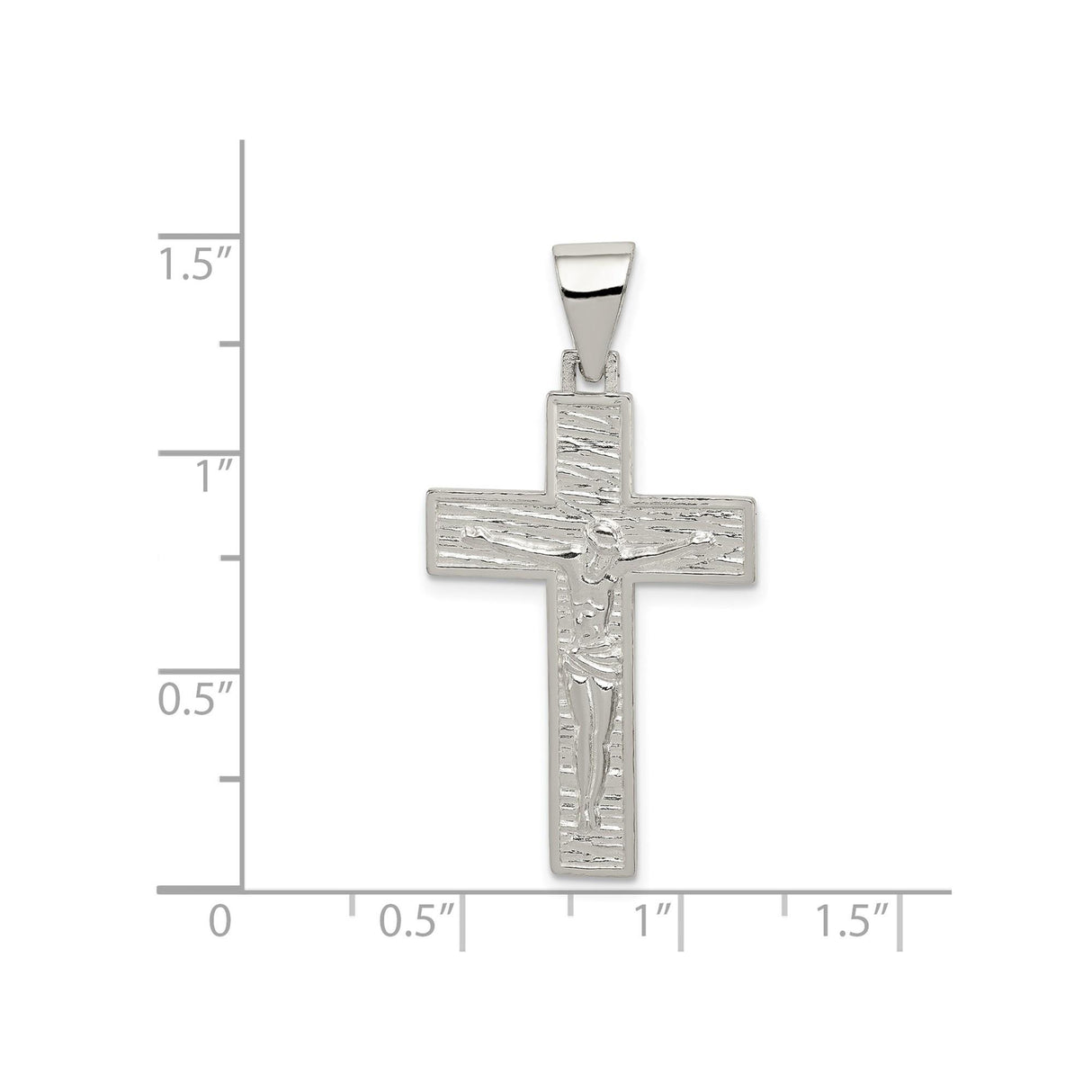 Sterling Silver Crucifix Cross Pendant with Woodgrain Texture and Raised Jesus Figure