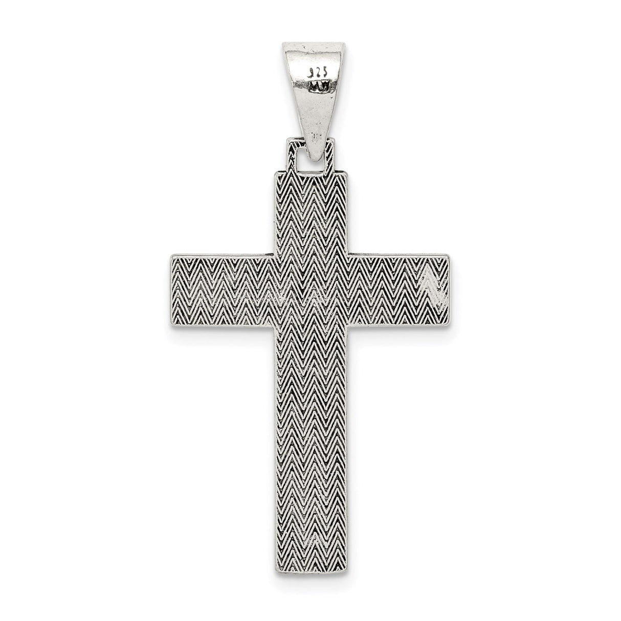 Sterling Silver Crucifix Pendant with Textured Woodgrain Cross and Detailed Jesus Figure