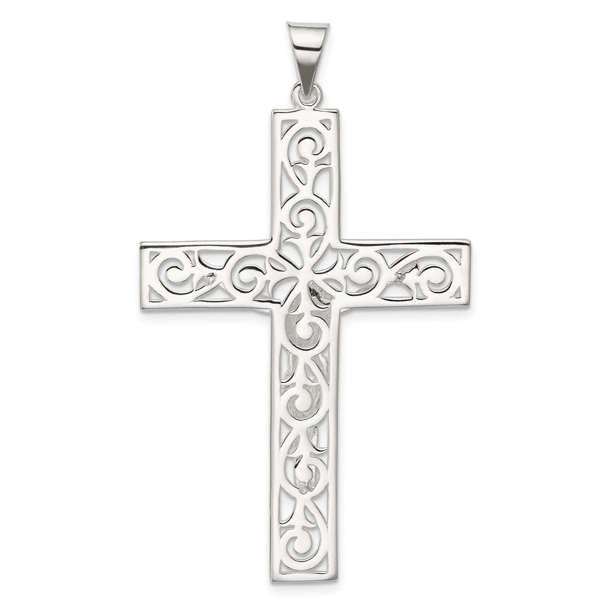 Sterling Silver Crucifix Pendant with INRI Charm and Beaded Edge Religious Jewelry