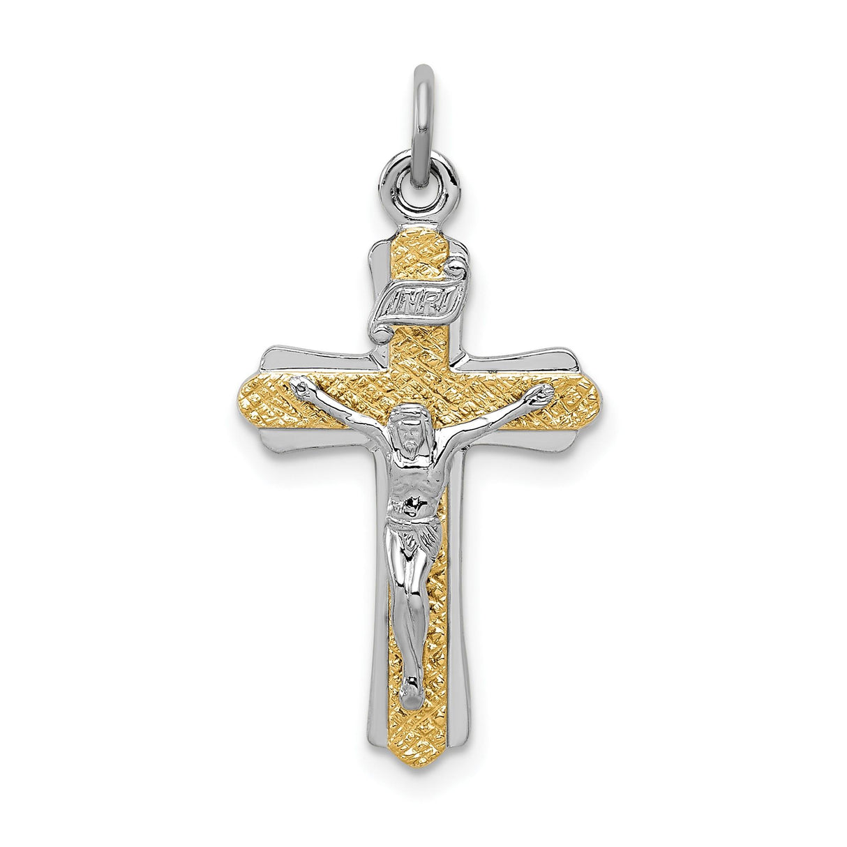 Sterling Silver Crucifix Cross Pendant with Polished and Textured Accents Christian Jewelry