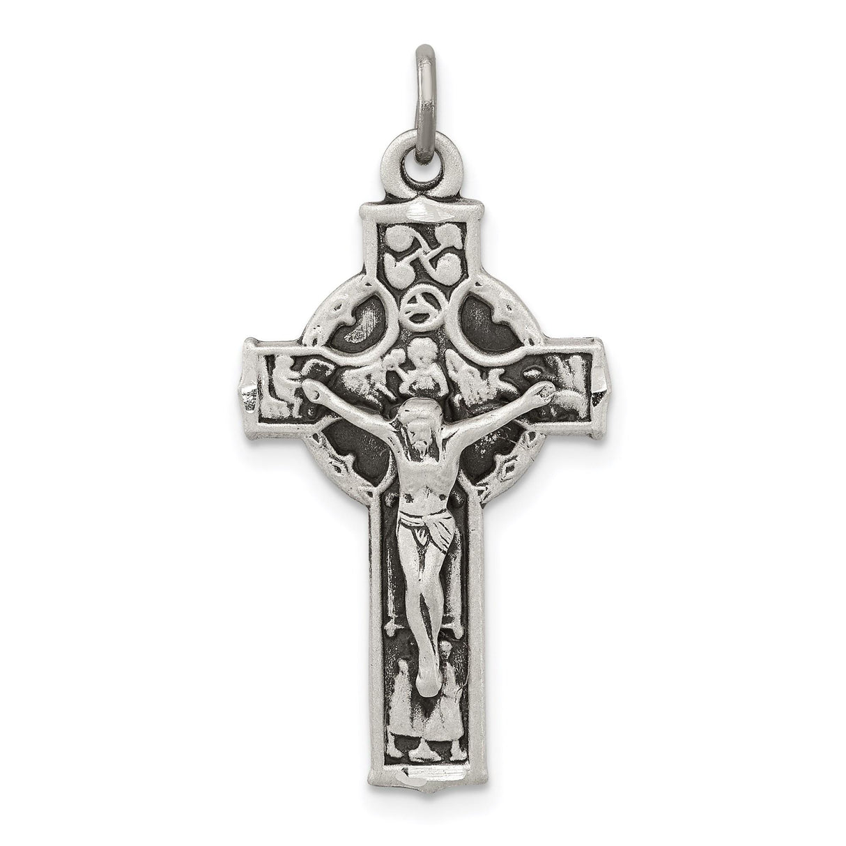 Sterling Silver Crucifix Cross Pendant with Raised Christ, Oxidized Finish, Vintage Religious Style