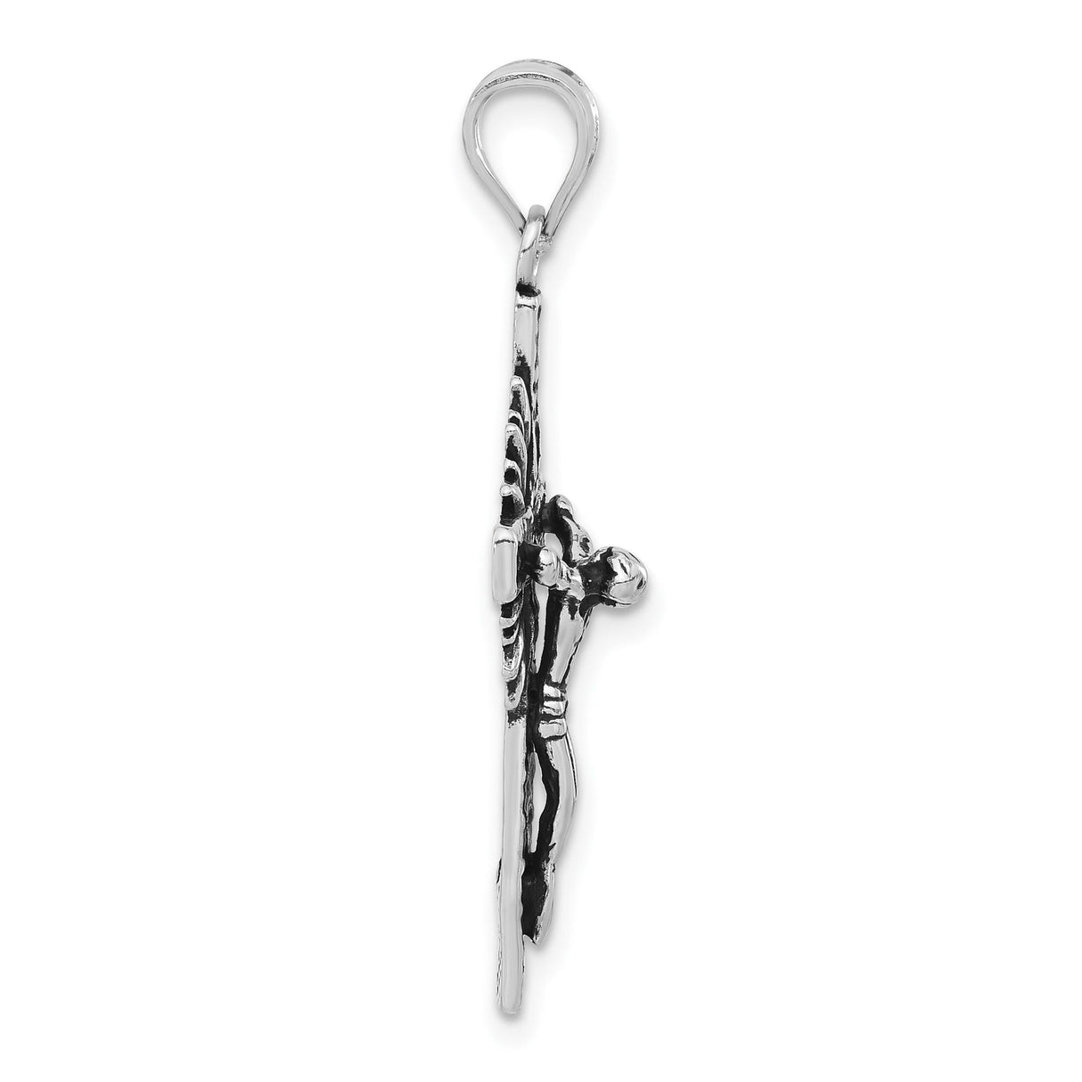 Sterling Silver Crucifix Pendant with INRI Christ Figure and Sunburst Design