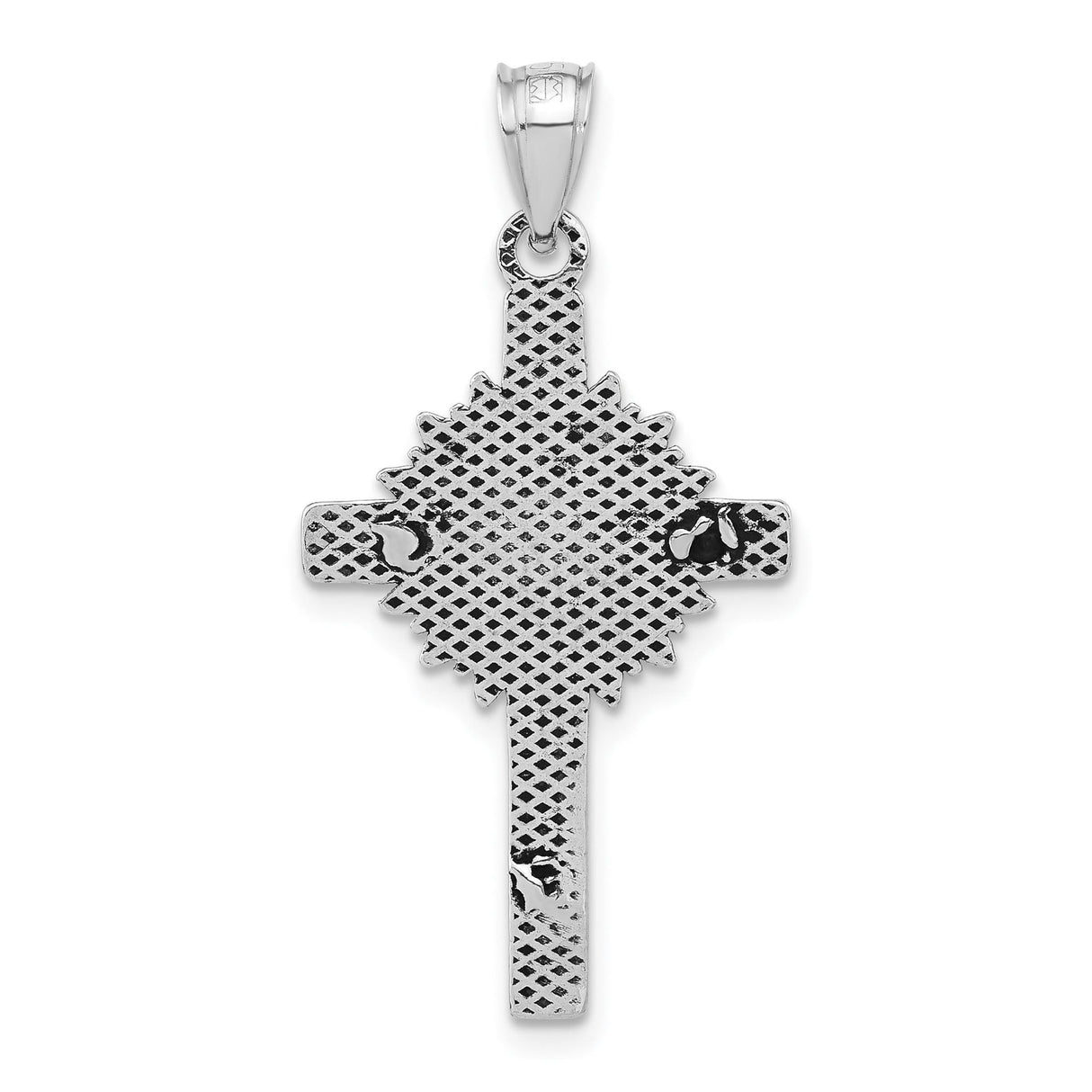 Sterling Silver Crucifix Pendant with INRI Christ Figure and Sunburst Design