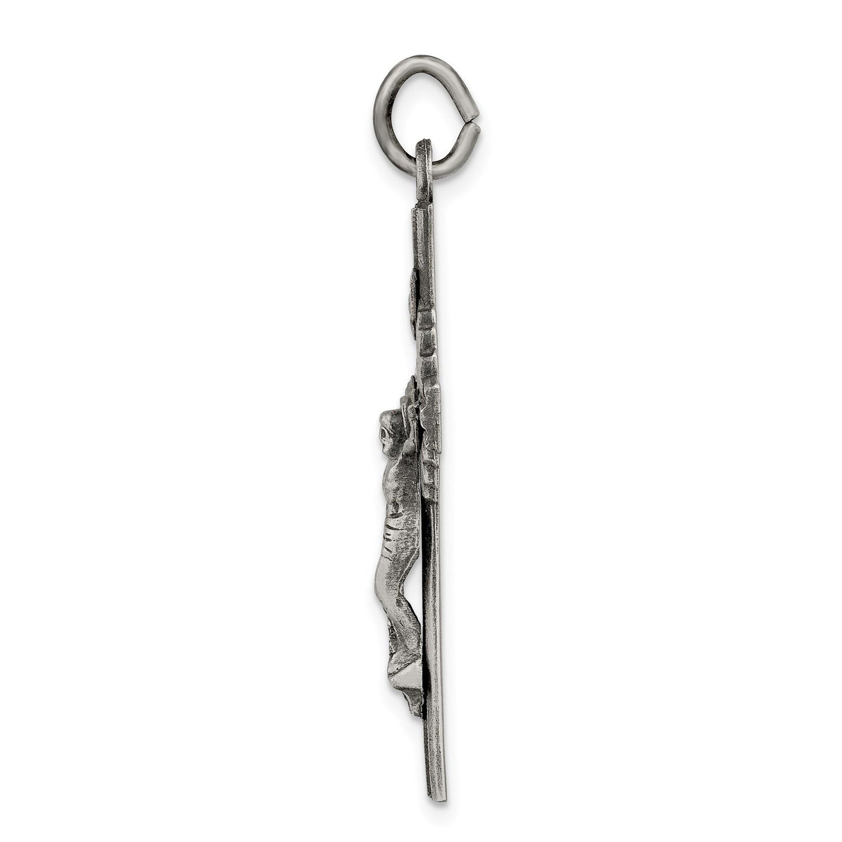 Sterling Silver Crucifix Pendant with INRI and Sculpted Christ, Oxidized Textured Finish