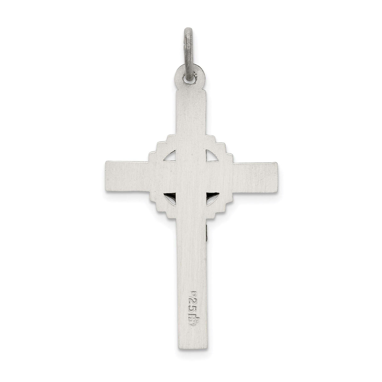 Sterling Silver Crucifix Pendant with INRI and Sculpted Christ, Oxidized Textured Finish