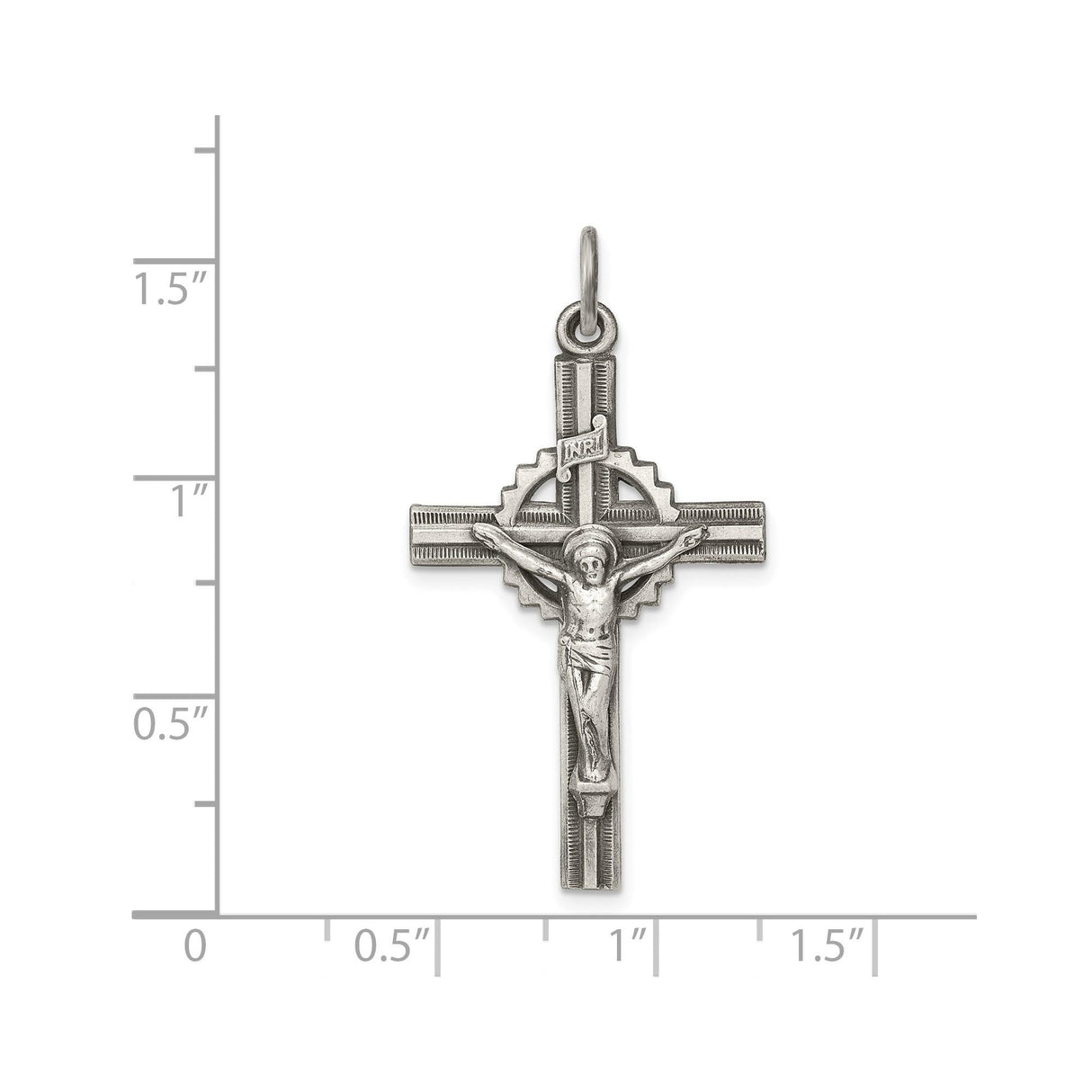 Sterling Silver Crucifix Pendant with INRI and Sculpted Christ, Oxidized Textured Finish