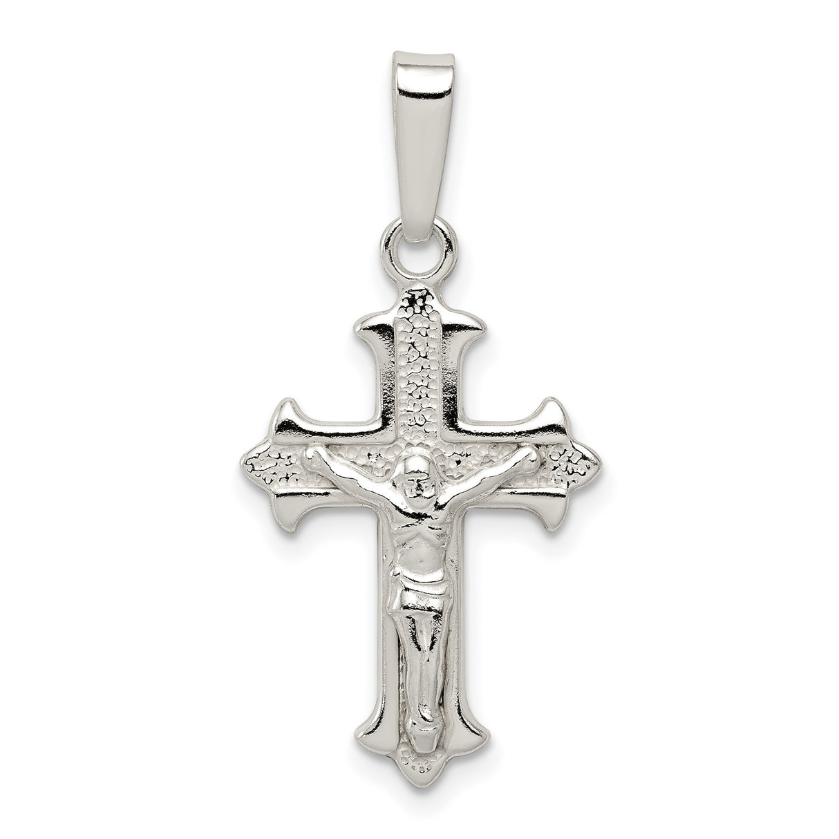 Sterling Silver Crucifix Cross Pendant with Flared Tips, Textured Christian Design