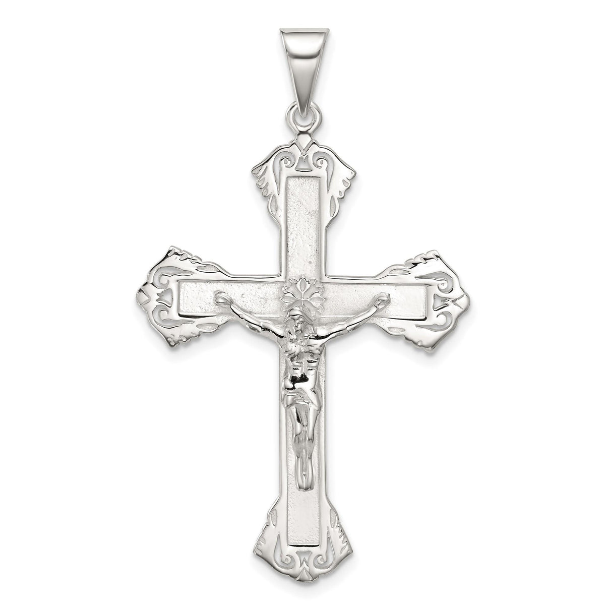 Sterling Silver Crucifix Cross Pendant with INRI Charm, Vintage Baroque Christian Jewelry