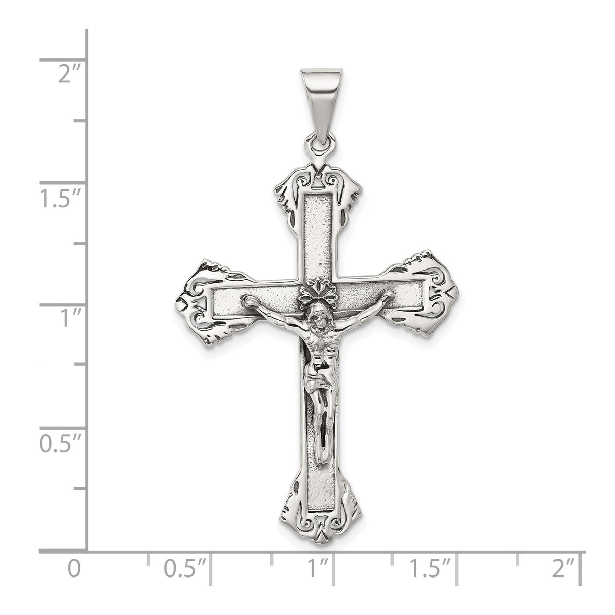 Sterling Silver Crucifix Cross Pendant with Sculpted Jesus and INRI Detail