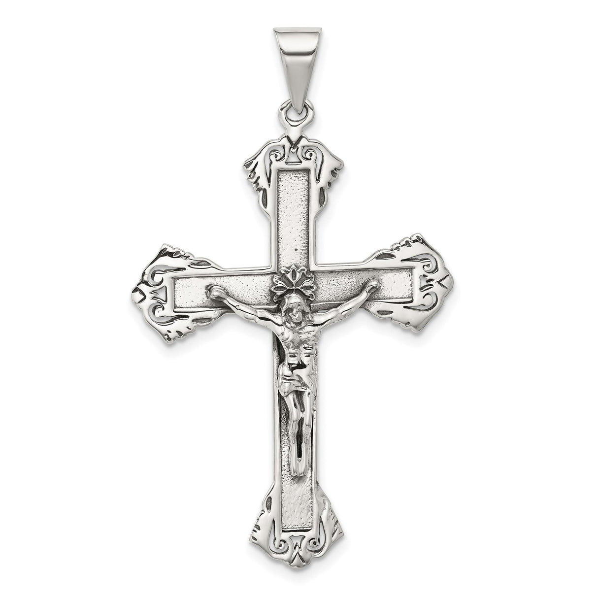 Sterling Silver Crucifix Cross Pendant with Sculpted Jesus and INRI Detail