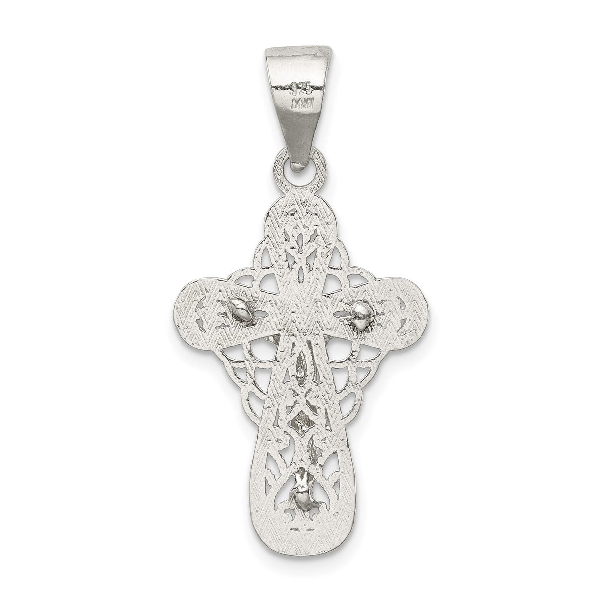 Sterling Silver Crucifix Cross Pendant with 3D Christ and Openwork Design