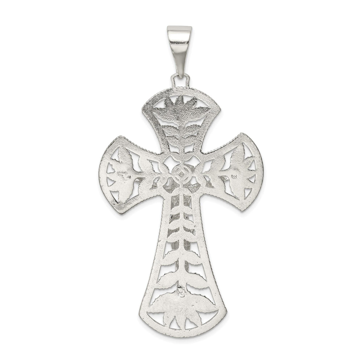Sterling Silver Crucifix Pendant with Leaf Detail and INRI Charm, Religious Christian Jewelry