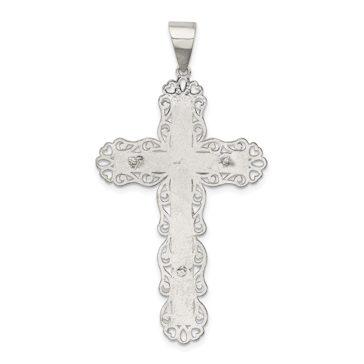 Sterling Silver Crucifix Cross Pendant with INRI Jesus Figure and Filigree Design