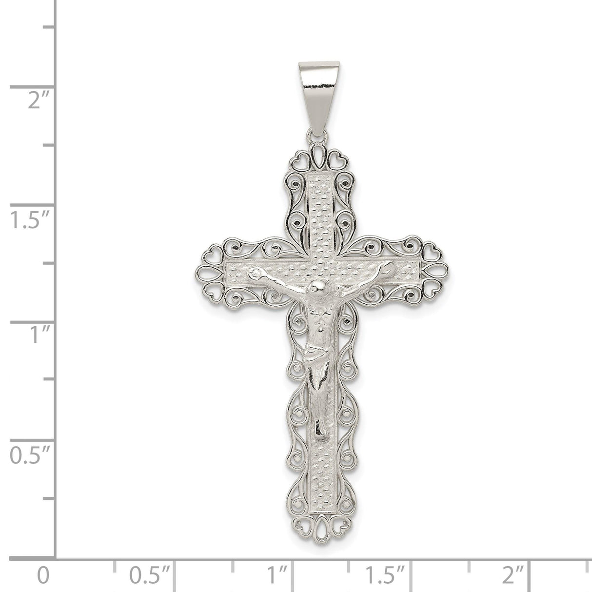 Sterling Silver Crucifix Cross Pendant with INRI Jesus Figure and Filigree Design
