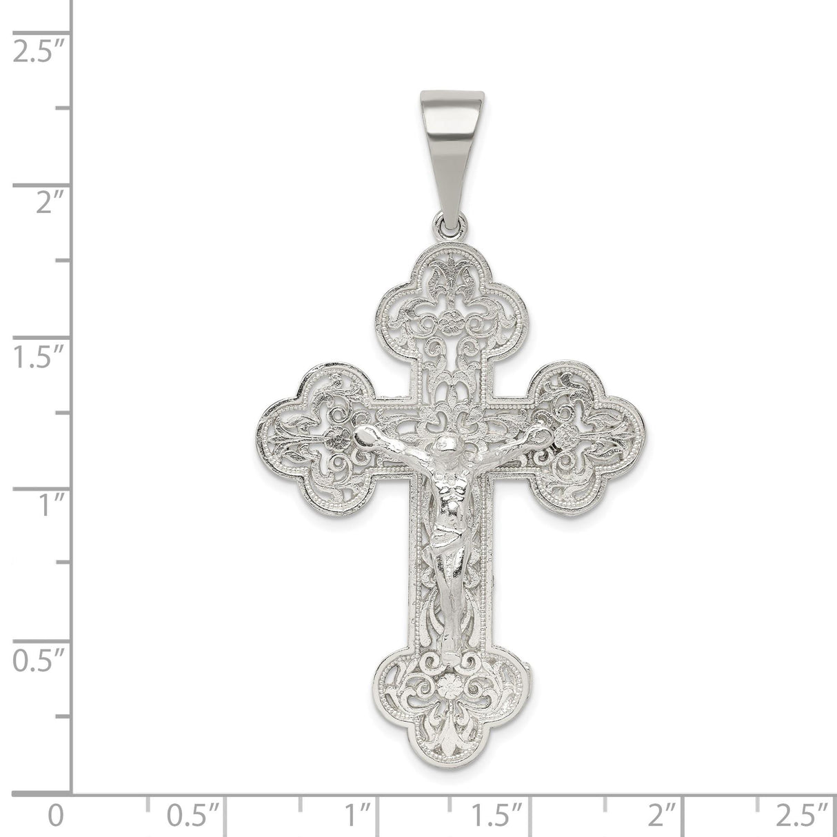Sterling Silver Crucifix Cross Pendant with INRI Jesus and Filigree Detailing