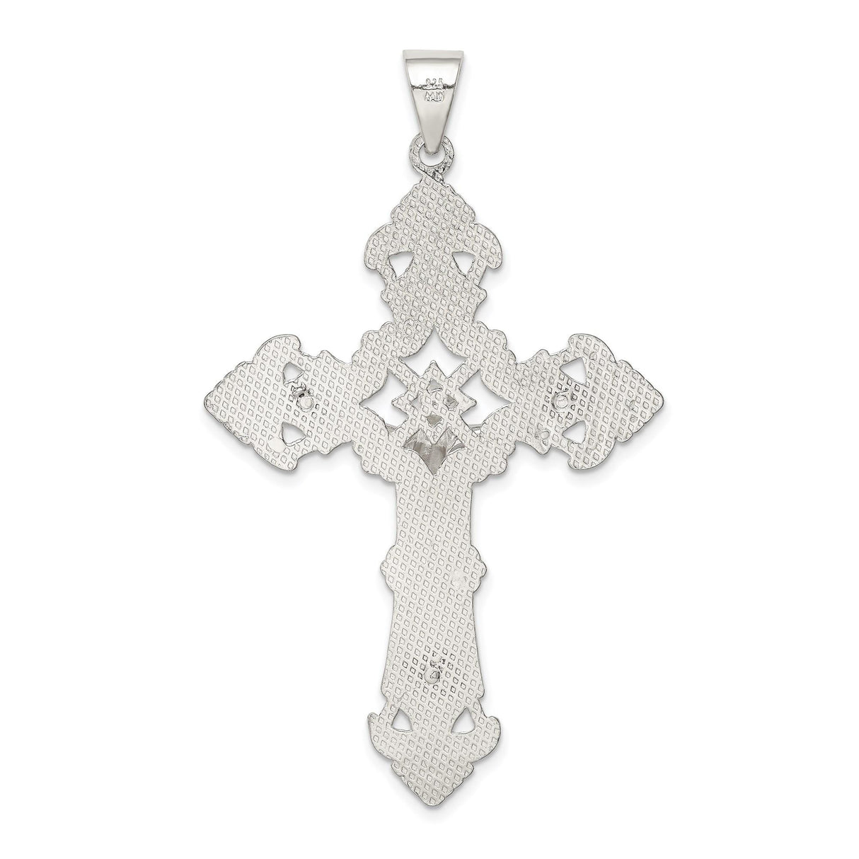 Sterling Silver Crucifix Cross Pendant with INRI Detail and Baroque Floral Motif
