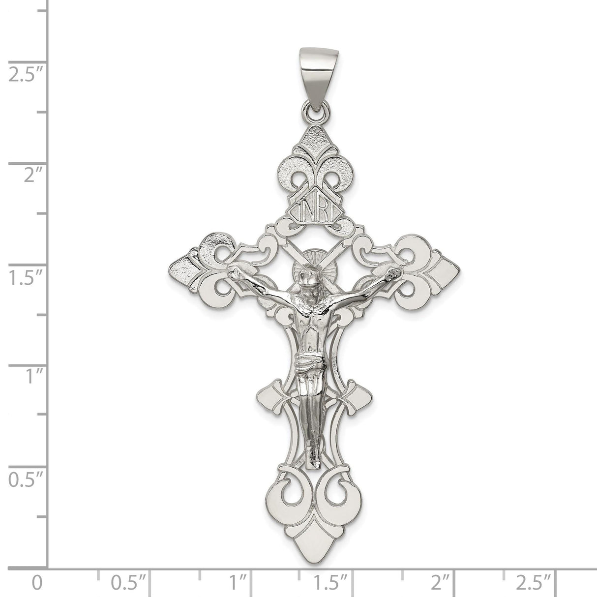 Sterling Silver Crucifix Pendant with Jesus on Cross and INRI Design