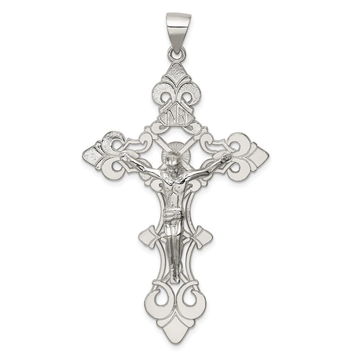 Sterling Silver Crucifix Pendant with Jesus on Cross and INRI Design