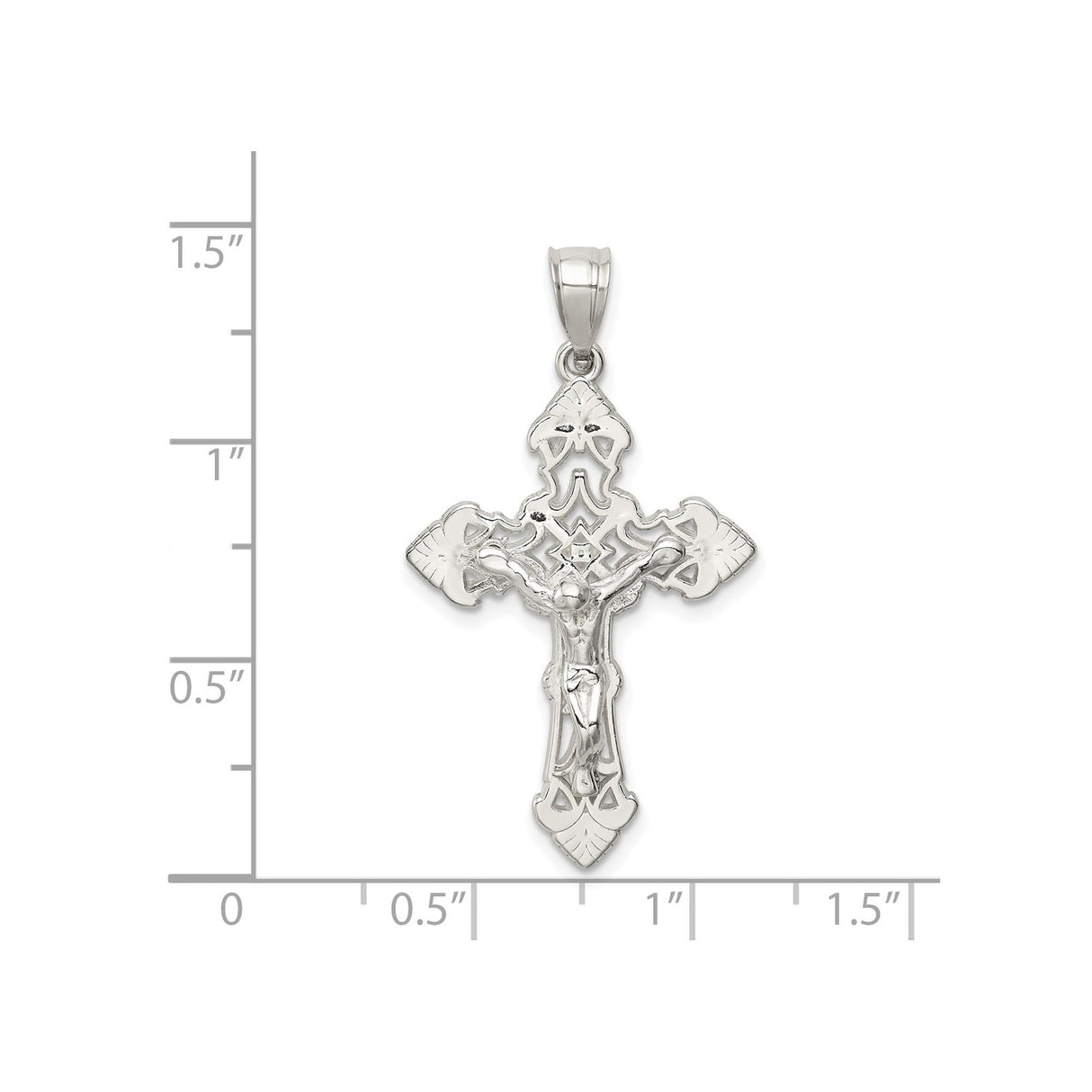 Sterling Silver Crucifix Cross Pendant with Jesus, Openwork INRI Christian Design