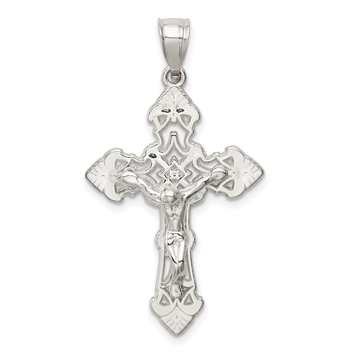 Sterling Silver Crucifix Cross Pendant with Jesus, Openwork INRI Christian Design