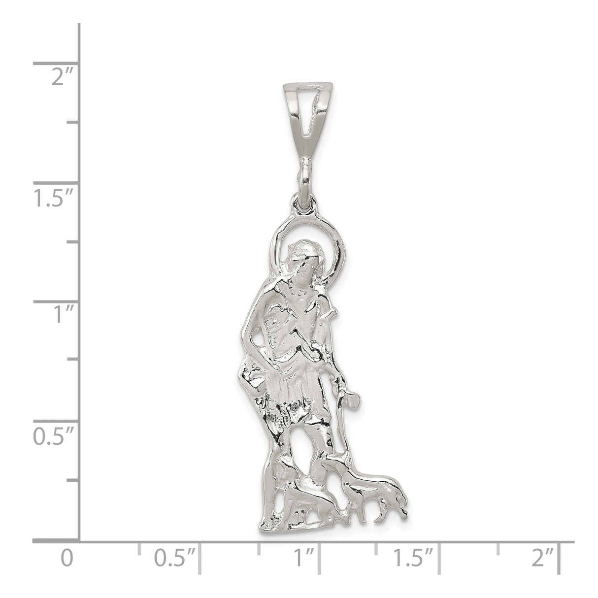 Sterling Silver Saint Pendant with Dog, Staff, Halo, Christian Religious Medal