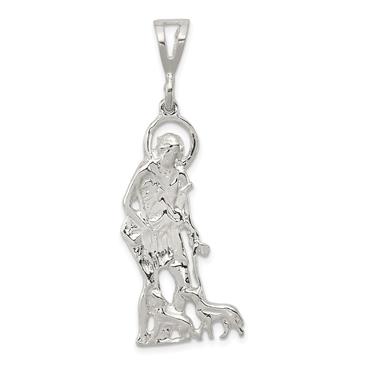 Sterling Silver Saint Pendant with Dog, Staff, Halo, Christian Religious Medal