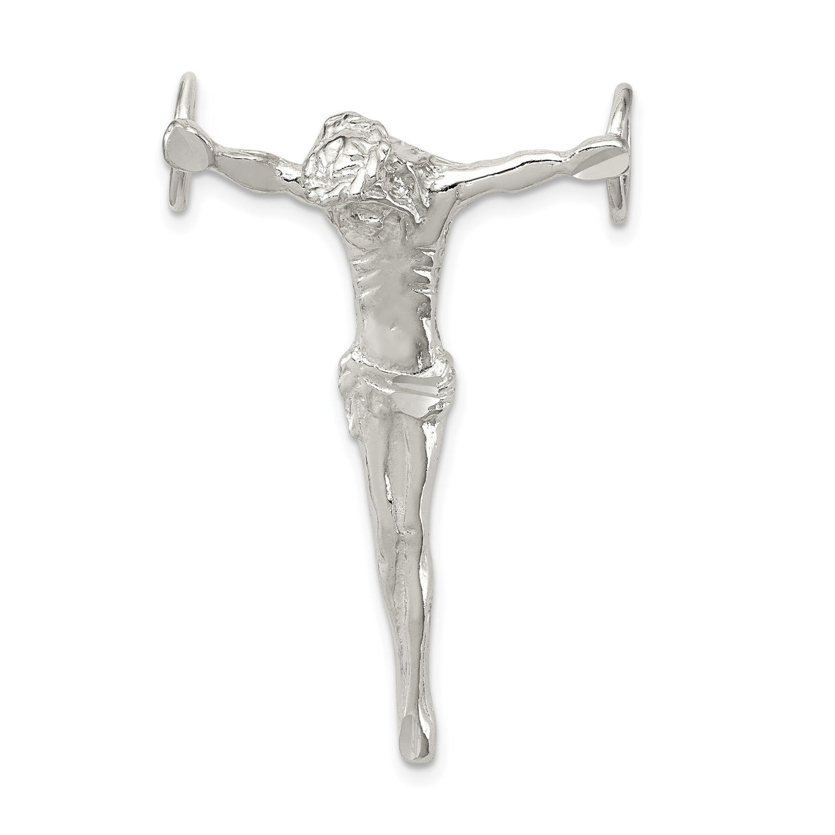 Sterling Silver Cross Pendant with Jesus Crucifix Design, Polished Religious Jewelry with Chain