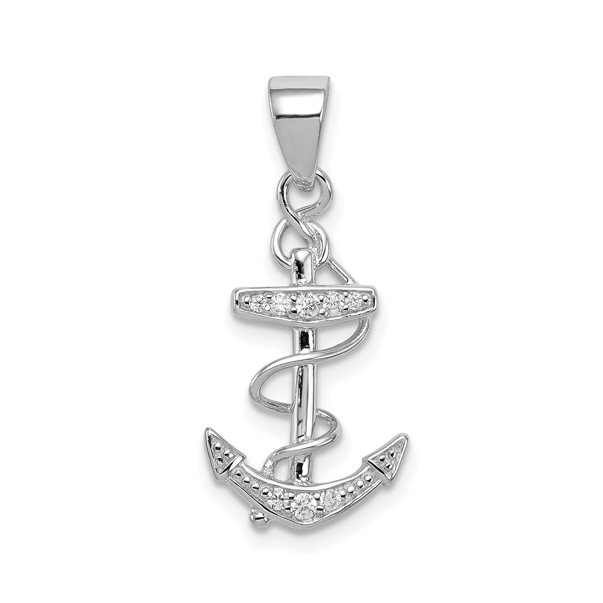 Sterling Silver Anchor Pendant with Caduceus Symbol and Cubic Zirconia Accents