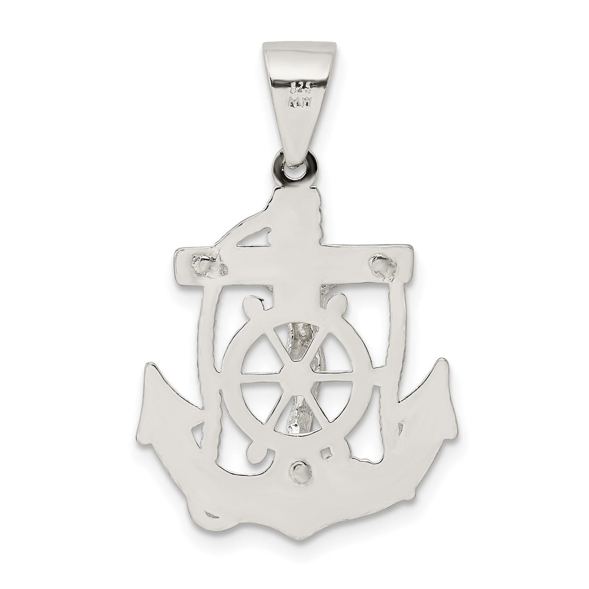 Sterling Silver Crucifix Cross Pendant with Anchor and Ship Wheel Details