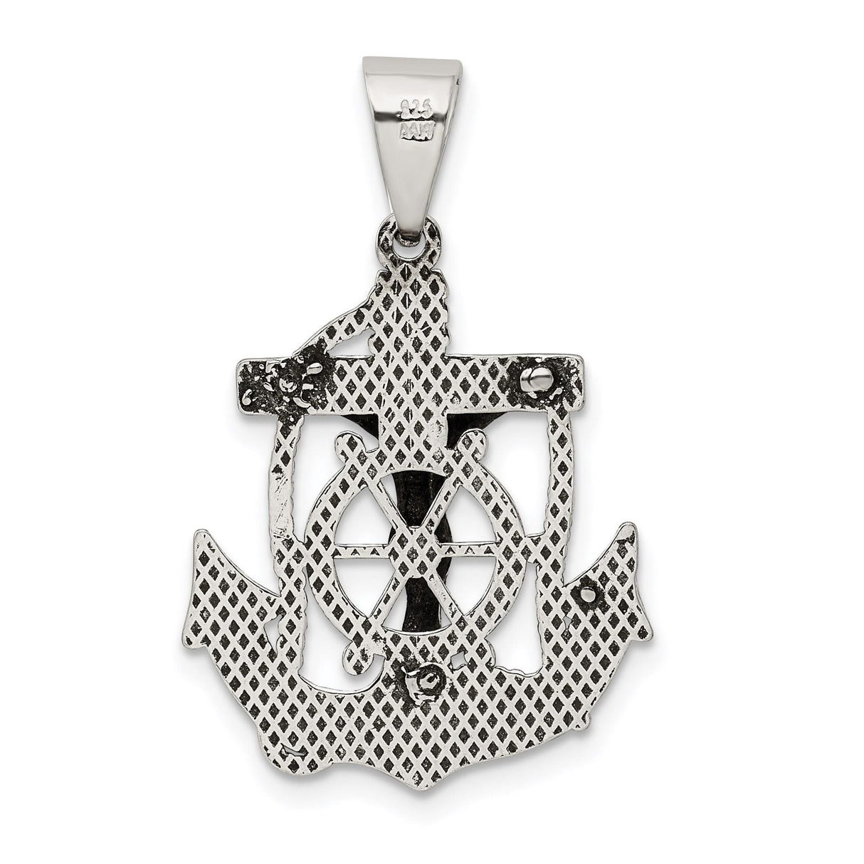 Sterling Silver Anchor Crucifix Pendant with Robed Jesus and Nautical Rope Accents