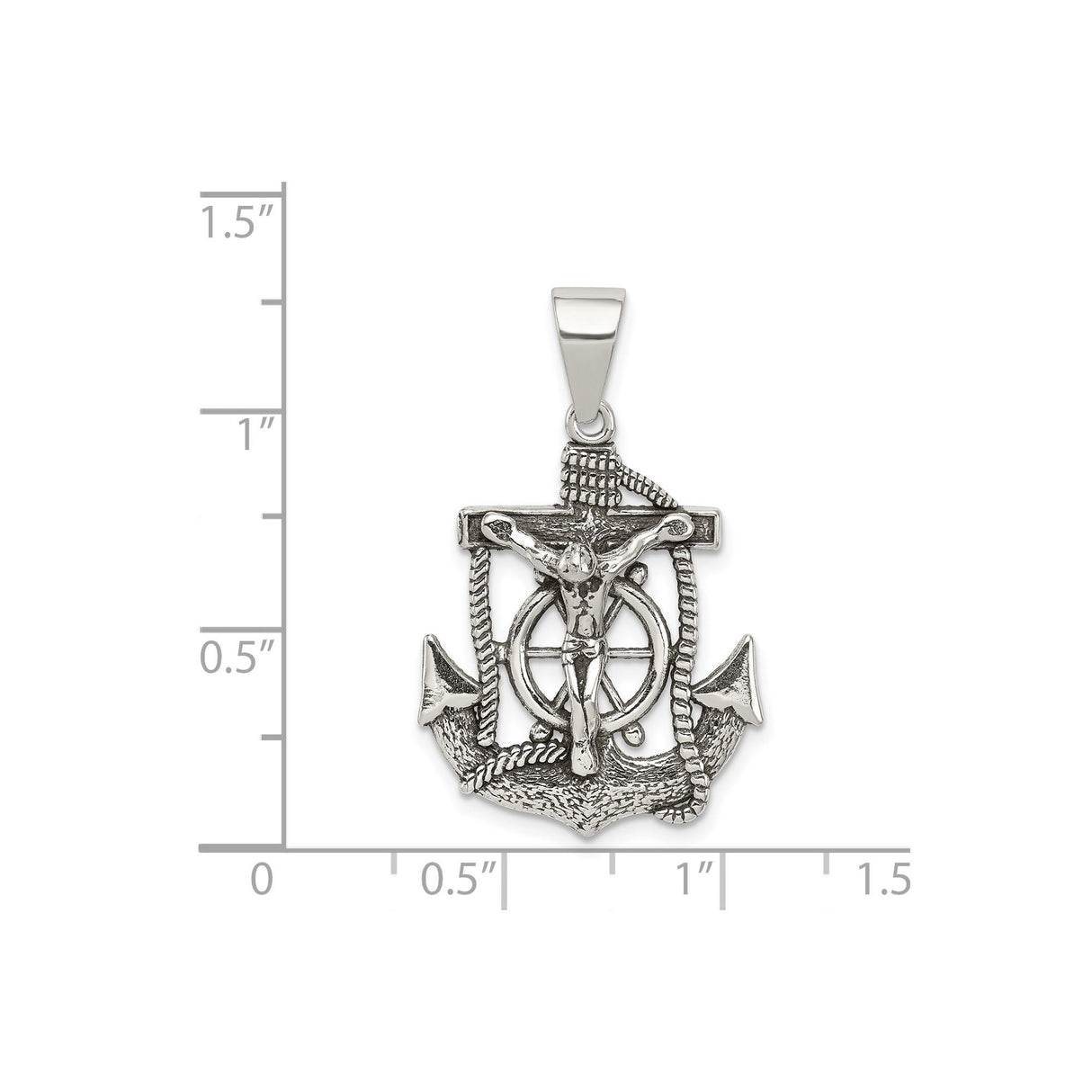 Sterling Silver Anchor Crucifix Pendant with Robed Jesus and Nautical Rope Accents