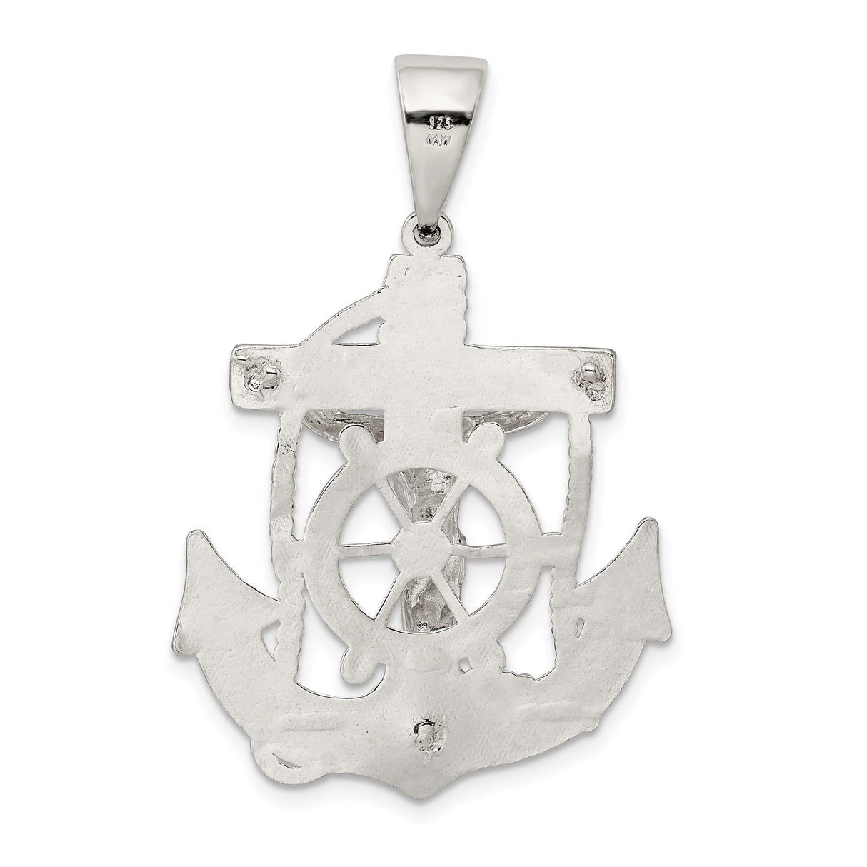 Sterling Silver Crucifix Anchor Cross Pendant with Nautical Maritime Rope Design