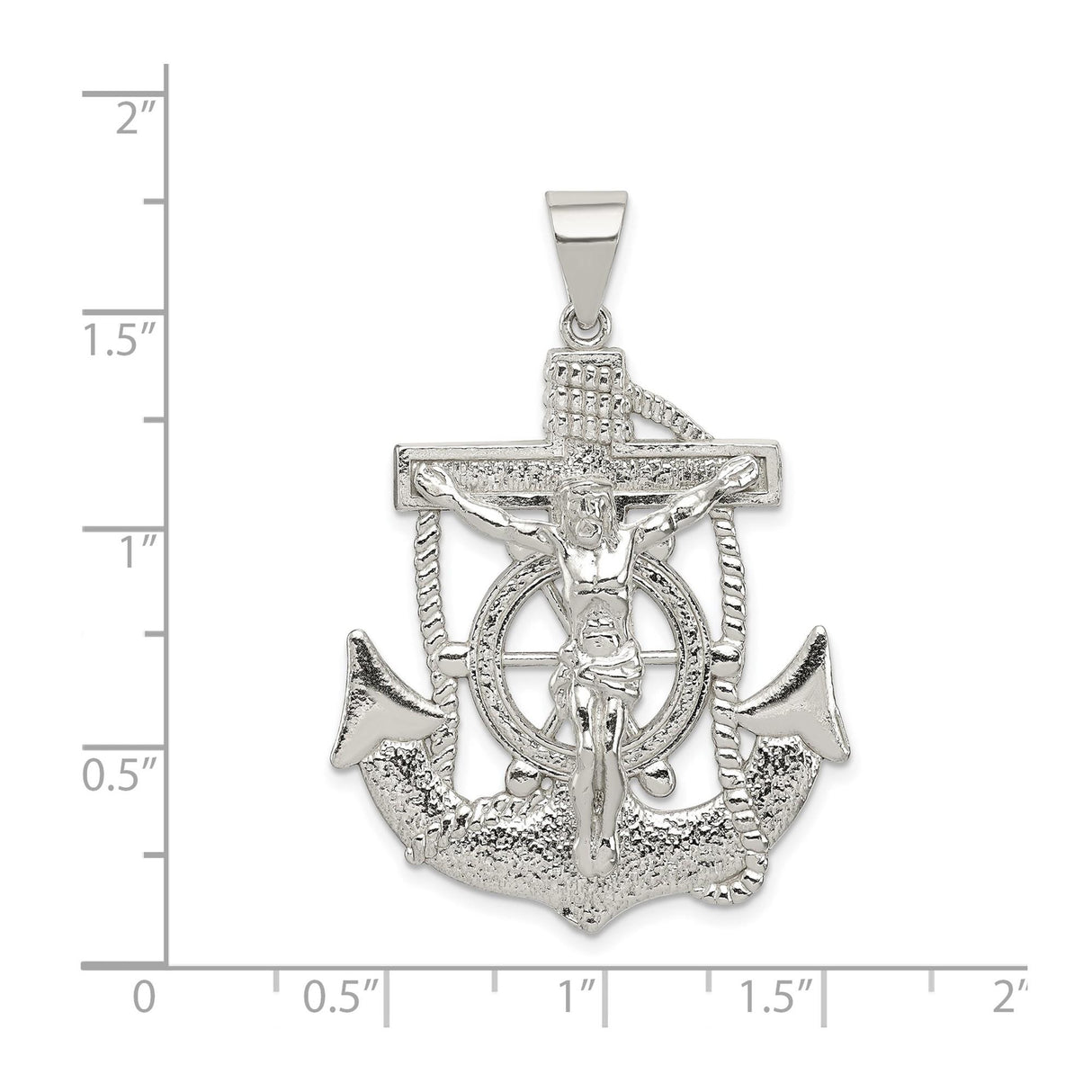 Sterling Silver Crucifix Anchor Cross Pendant with Nautical Maritime Rope Design