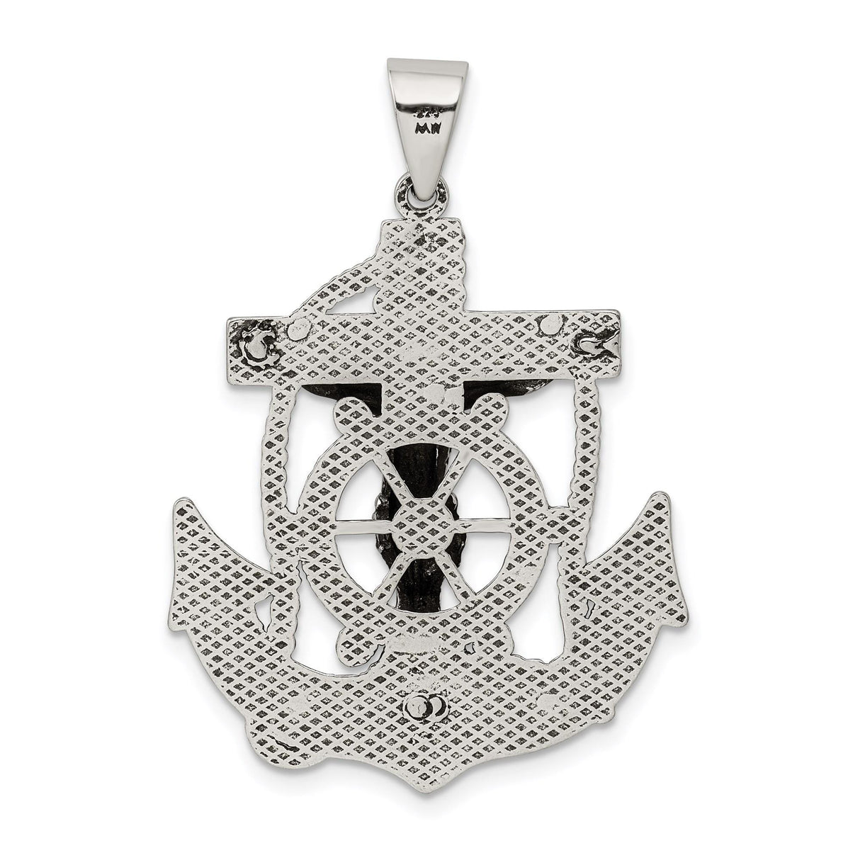 Sterling Silver Crucifix Cross Pendant with Jesus and Nautical Anchor Design