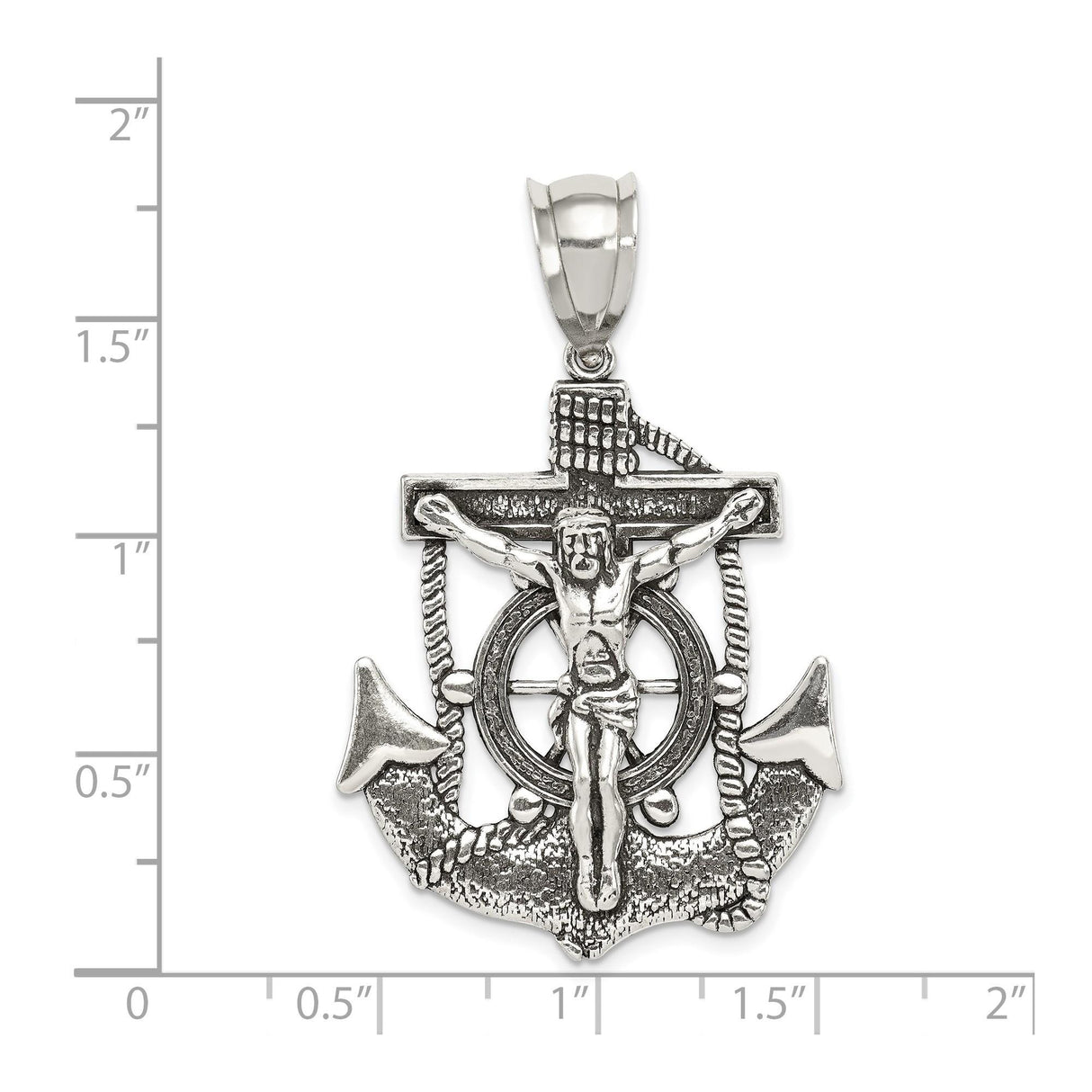 Sterling Silver Crucifix Cross Pendant with Jesus and Nautical Anchor Design