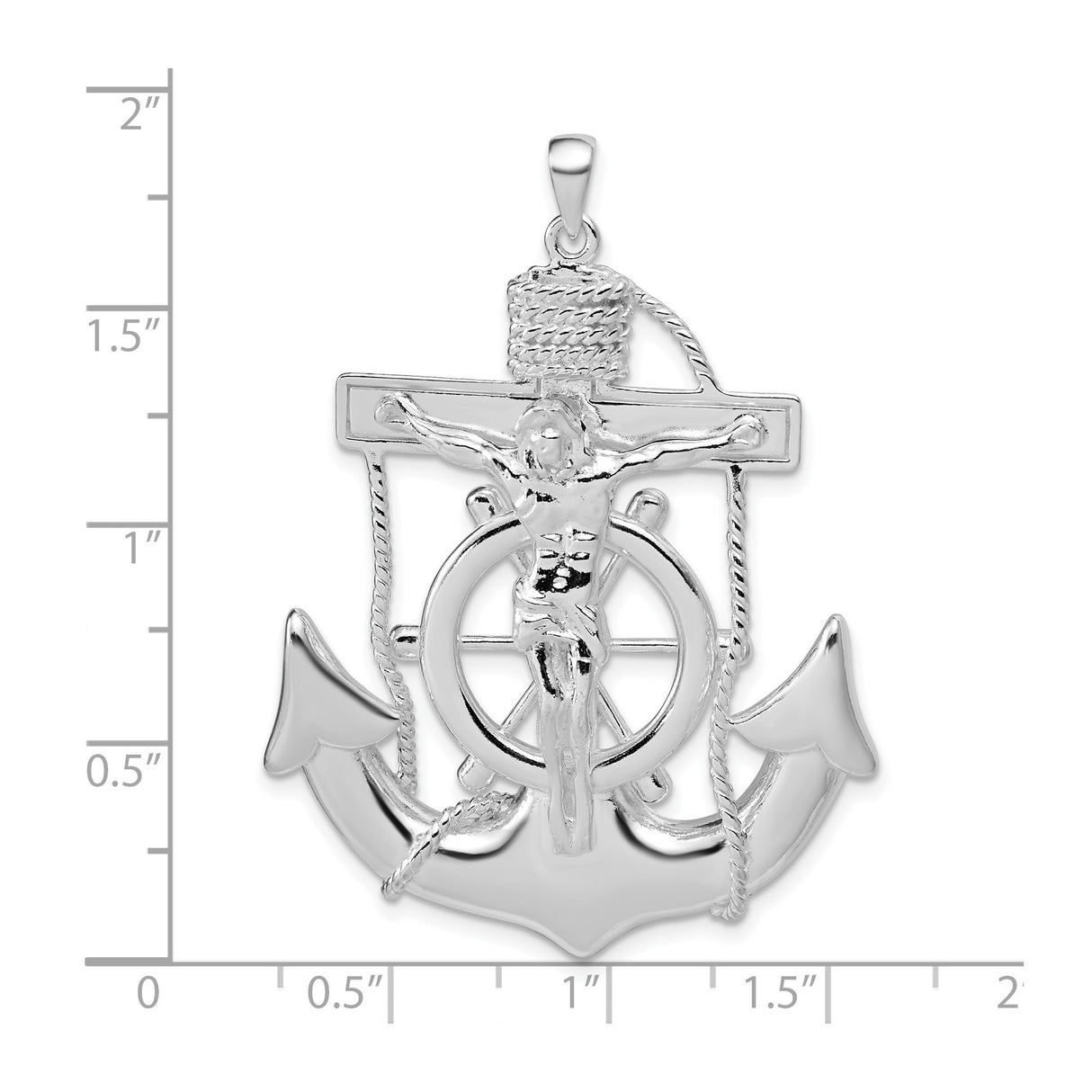 Sterling Silver Anchor Cross Pendant with Rope Detail and Ship Wheel Symbolism
