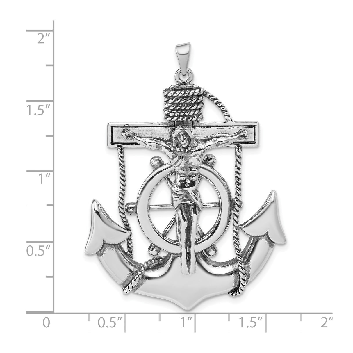 Sterling Silver Anchor Crucifix Pendant with Twined Rope Detail and Jesus Figure