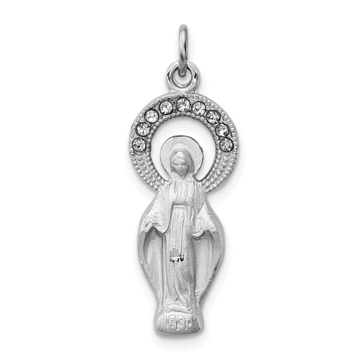 Sterling Silver Virgin Mary Pendant with Cubic Zirconia Halo, Catholic Religious Medal for Women