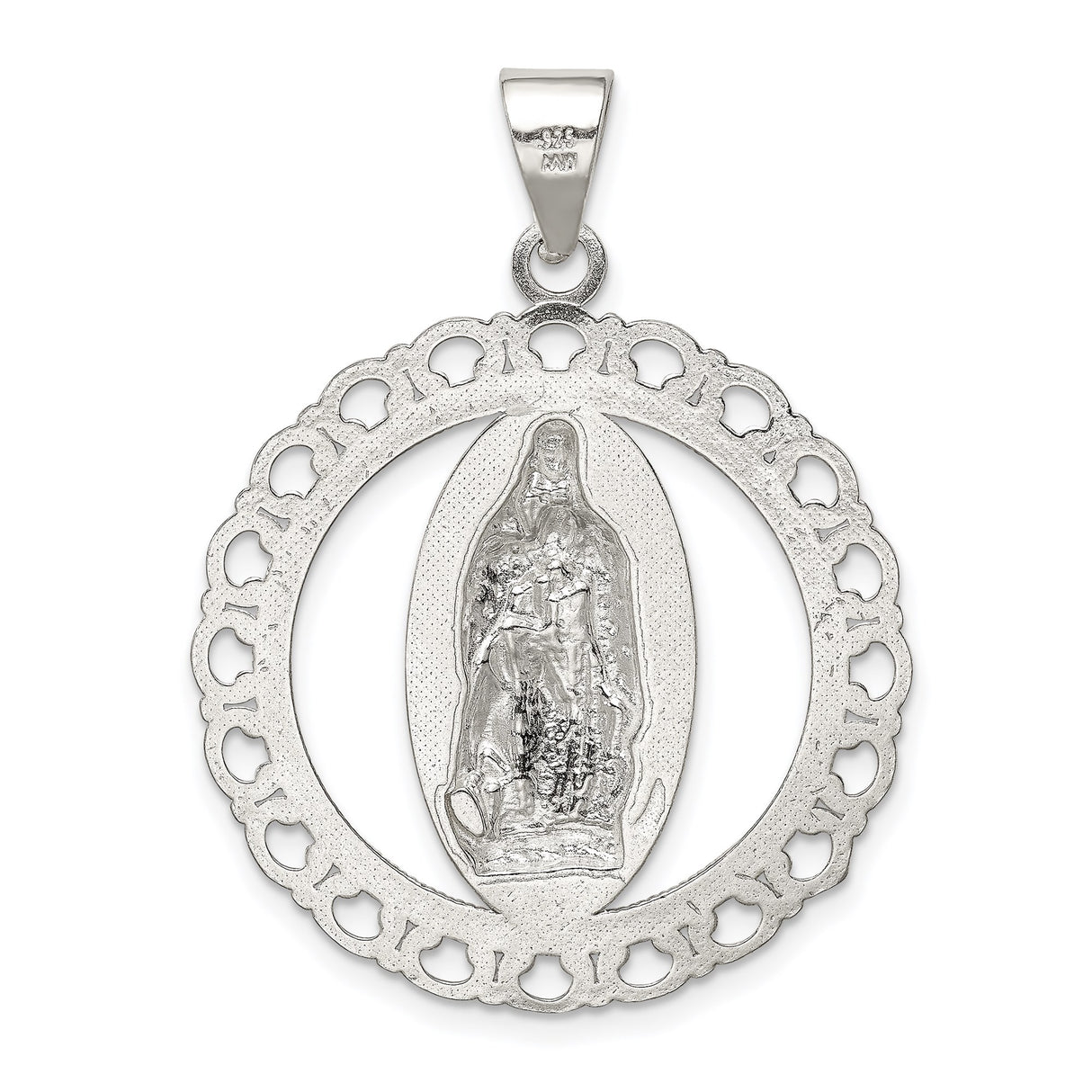 Sterling Silver Virgin Mary Pendant, Our Lady of Guadalupe Oval Medal, Catholic Religious Jewelry