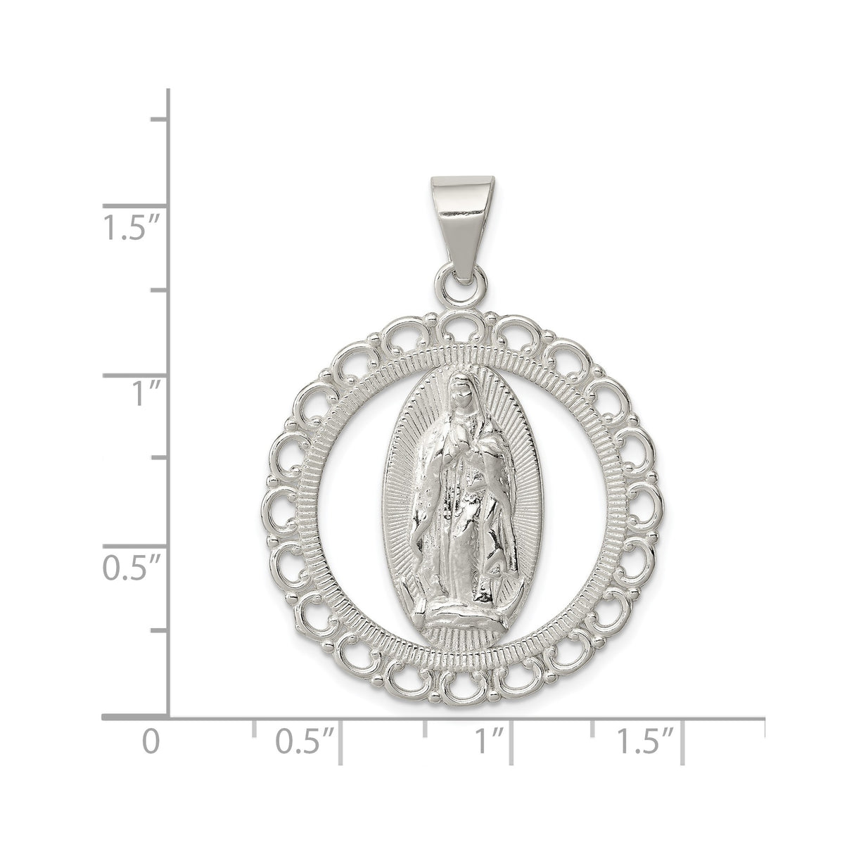 Sterling Silver Virgin Mary Pendant, Our Lady of Guadalupe Oval Medal, Catholic Religious Jewelry