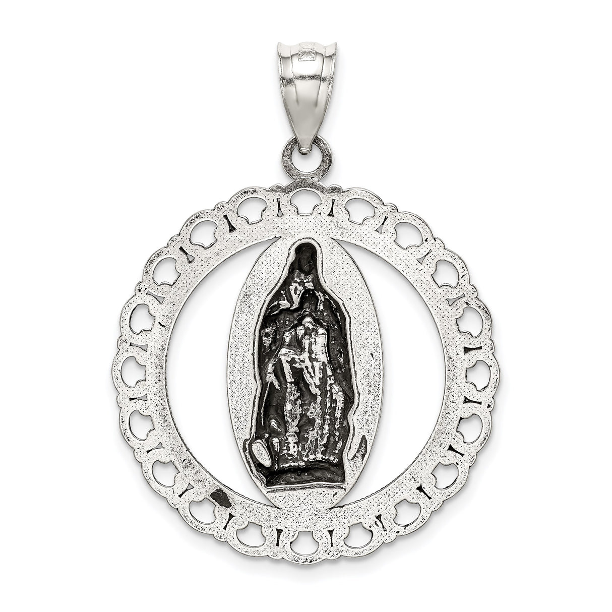 Sterling Silver Virgin Mary Pendant, Our Lady of Guadalupe Oval Medal, Catholic Religious Jewelry