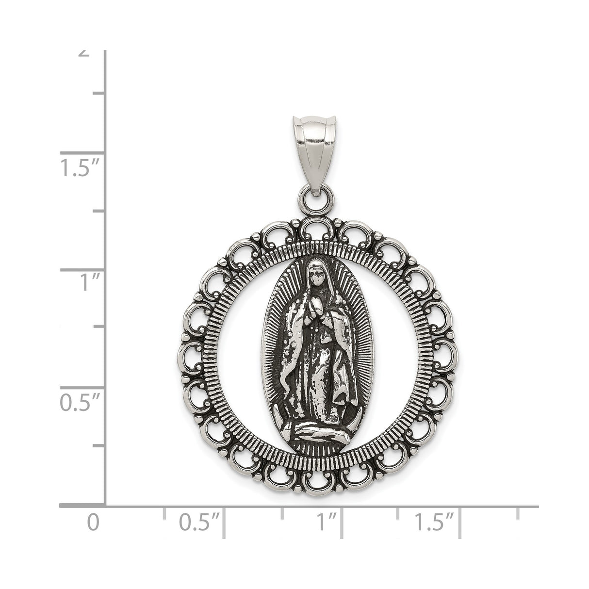 Sterling Silver Virgin Mary Pendant, Our Lady of Guadalupe Oval Medal, Catholic Religious Jewelry