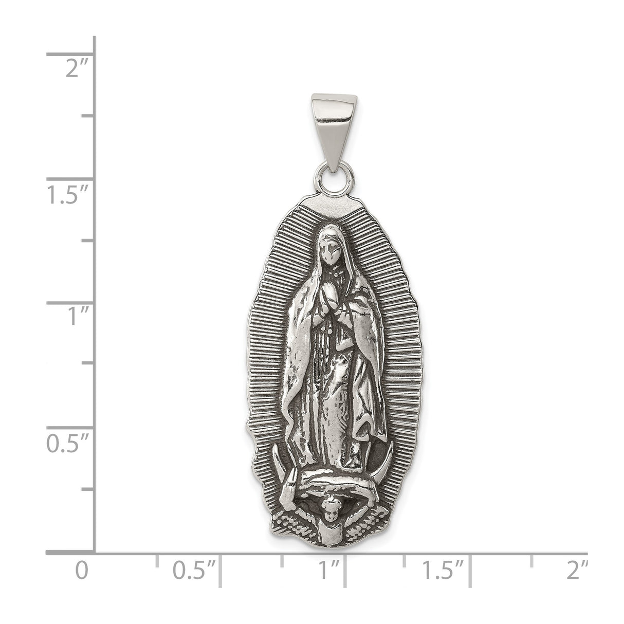 Sterling Silver Our Lady of Guadalupe Pendant, Virgin Mary Religious Medal Charm